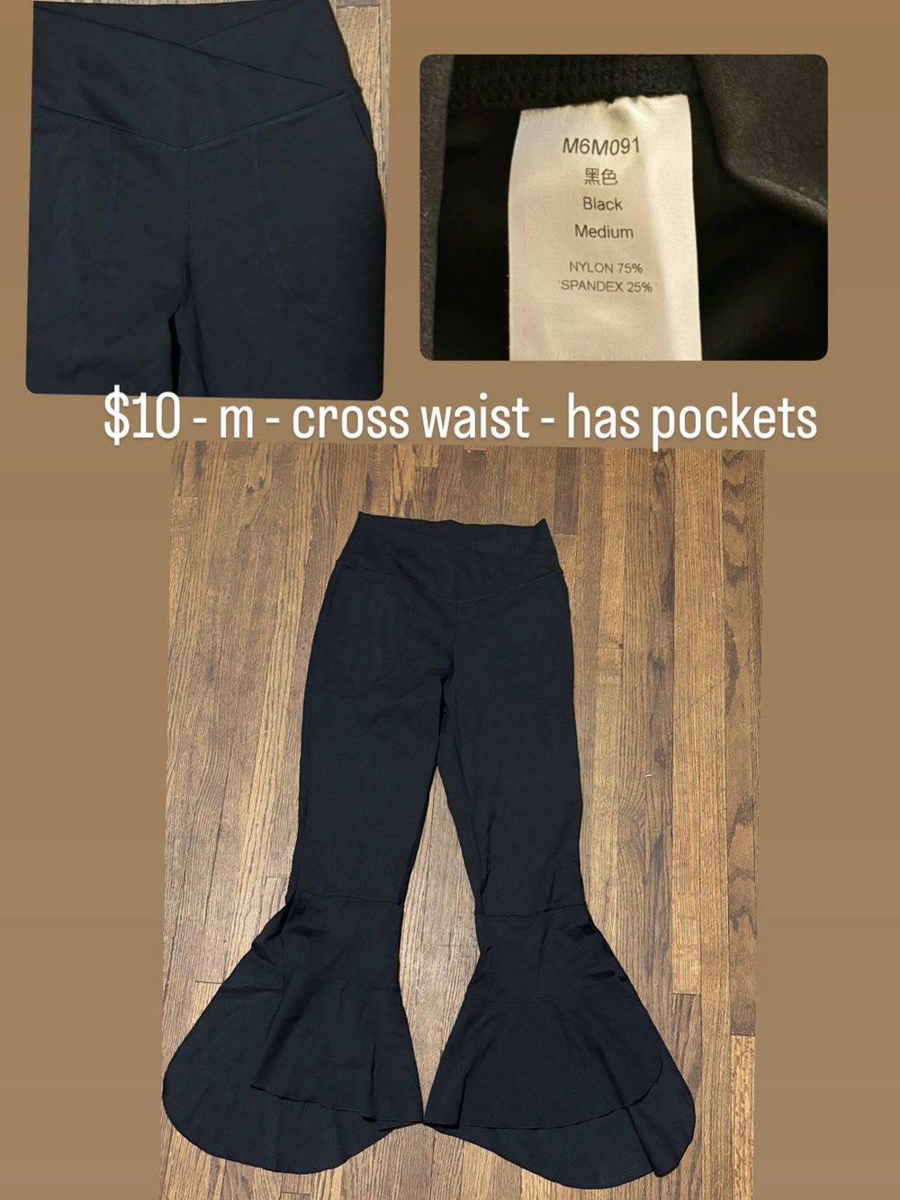 Black Flared Ruffle Leg Yoga Pants with Cross Waist